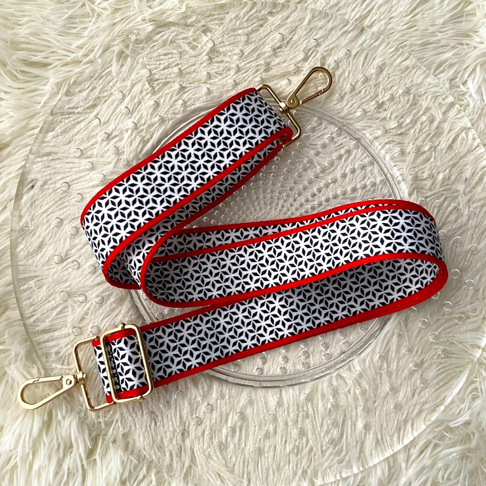 Stylish Red and Black Patterned Bag Strap